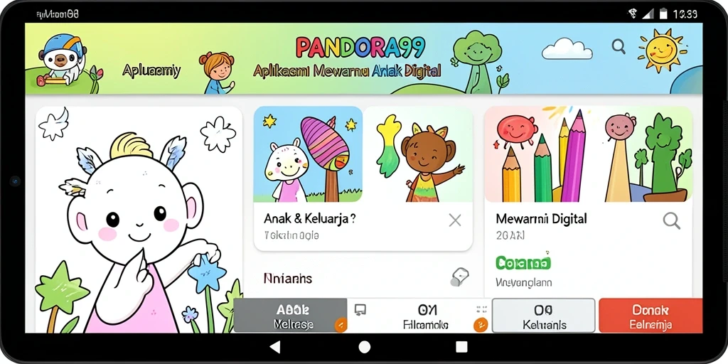 Tampilan antarmuka aplikasi PANDORA99 yang menarik dan interaktif untuk mewarnai.